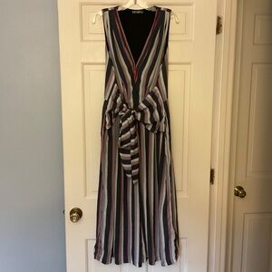 Eshakti Stripe Jumpsuit One Piece Multicolor Tie Waist Plus Size 1X 16W